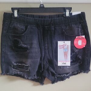 YMI Black Distressed Jean Shorts Raw Hem